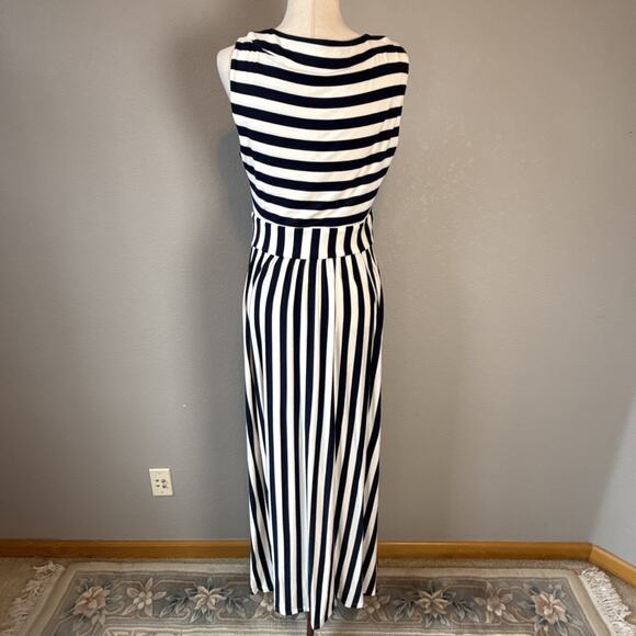 Boden Olympia Jersey Maxi Dress Size 10 L French Navy Ivory Stripe Pocket V-Neck - Picture 5 of 9